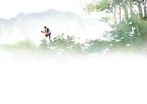 PSD 여행 일러스트 캘리그라피 자연 붓터치 산 한명 사람 풍경 초록색 등산 숲 편안함 번짐 사색 풍경화 국내일러스트 1 컬러 생각 트래킹 감각 그림 생태계 파일형식 효과