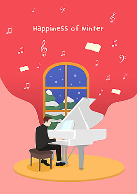 PSD 나무 남자 행복 악기 음악 겨울 음표 일러스트 창문 한명 사람 정장 눈 피아노 악보 즐거움 국내일러스트 자연요소 식물 1 기호 옷 계절 감정 날씨 문화예술 건반악기 파일형식