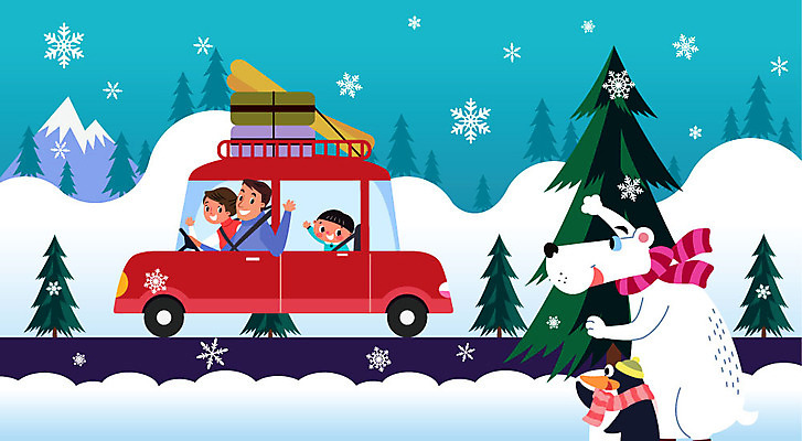 나무 동물 여자 남자 어린이 겨울 일러스트 가족 자동차 스키장 눈꽃 사람 성인 세명 파란색 부모 귀여움 설원 눈 즐거움 펭귄 북극곰 스키장비 설산 국내일러스트 AI파일 자연요소 식물 계절 감정 육상교통 스포츠용품 컬러 컨셉 곰 관계 조류 날씨 산 눈_날씨 파일형식 벡터