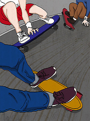 PSD 스포츠 일러스트 사람 취미 신체부위 세명 컬러풀 하반신 다리 스케이트보드 열정 1인칭시점 국내일러스트 시선 감정 컬러 보드_스포츠 파일형식