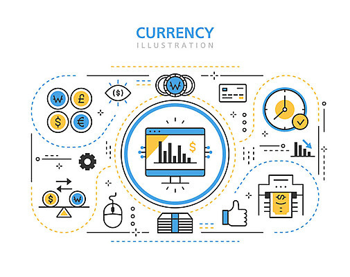 아이콘 시계 지폐 그래프 사람없음 경제 파란색 컴퓨터 동전 거래 마우스 신용카드 무역 팩스 2D아이콘 AI파일 산업 컬러 돈 금융 전자제품 컴퓨터용품 사무용품 파일형식 벡터