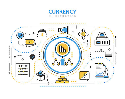 아이콘 돋보기 그래프 사람없음 경제 파란색 주판 지갑 계산대 무역 문서 공지사항 금괴 환전 2D아이콘 AI파일 산업 컬러 금융 계산기 황금 파일형식 벡터