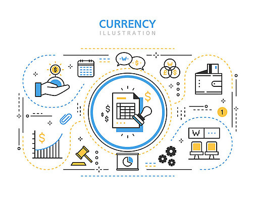 아이콘 돈 그래프 사람없음 경제 파란색 도장 달력 화폐기호 지갑 무역 문서 계약서 판결 2D아이콘 AI파일 기호 산업 컬러 재산 화폐 파일형식 벡터