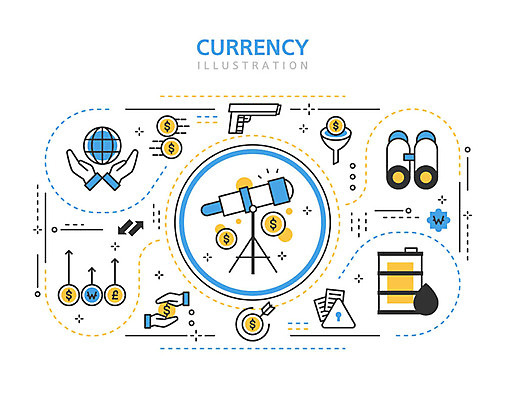 아이콘 자물쇠 사람없음 경제 파란색 동전 망원경 총 화폐기호 석유 무역 문서 환율 깔대기 석유통 2D아이콘 AI파일 기호 산업 무기 컬러 돈 화폐 파일형식 벡터