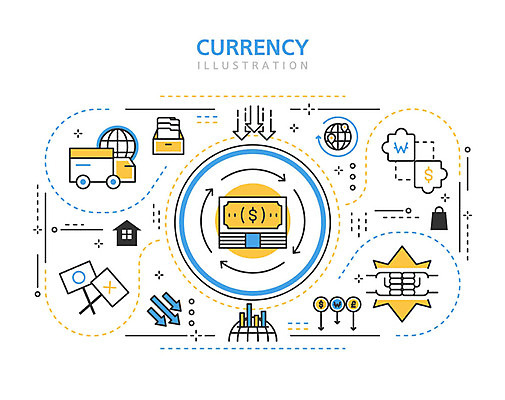 아이콘 화살표 돈 사람없음 경제 파란색 상자 세계 트럭 화폐기호 퍼즐 무역 싸움 순환 환율 하락세 2D아이콘 AI파일 기호 산업 컬러 모션 자동차 재산 하락 화폐 파일형식 벡터