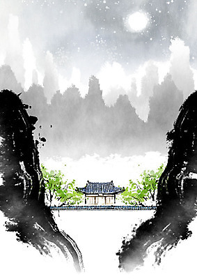PSD 나무 별 일러스트 캘리그라피 자연 밤하늘 붓터치 바위산 산 한옥 기와 사람없음 달 바위 야간 동양화 번짐 산수화 국내일러스트 자연요소 식물 한국전통 고건축 하늘 미술 돌_바위 돌산 생태계 파일형식 효과