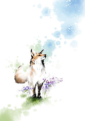 PSD 식물 한마리 꽃 일러스트 캘리그라피 자연 붓터치 사람없음 컬러풀 귀여움 여우 번짐 영모화 국내일러스트 1 컬러 컨셉 포유류 그림 생태계 파일형식 효과