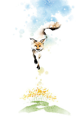 PSD 식물 한마리 꽃 일러스트 캘리그라피 자연 붓터치 사람없음 컬러풀 귀여움 여우 번짐 영모화 국내일러스트 1 컬러 컨셉 포유류 그림 생태계 파일형식 효과