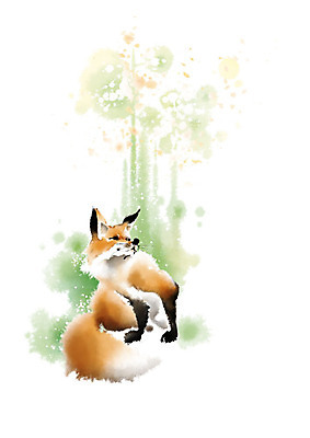 PSD 식물 한마리 꽃 일러스트 캘리그라피 자연 붓터치 사람없음 컬러풀 귀여움 여우 번짐 영모화 국내일러스트 1 컬러 컨셉 포유류 그림 생태계 파일형식 효과