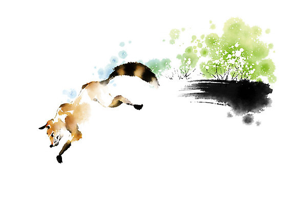 PSD 식물 한마리 꽃 일러스트 캘리그라피 자연 붓터치 사람없음 컬러풀 귀여움 여우 번짐 영모화 국내일러스트 1 컬러 컨셉 포유류 그림 생태계 파일형식 효과