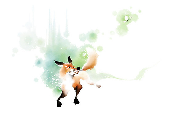 PSD 식물 한마리 꽃 나비 일러스트 캘리그라피 자연 붓터치 사람없음 컬러풀 귀여움 여우 번짐 영모화 국내일러스트 1 컬러 곤충 컨셉 포유류 그림 생태계 파일형식 효과