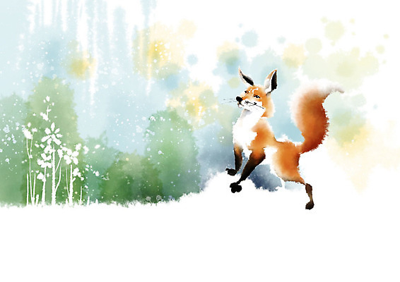 PSD 식물 한마리 꽃 일러스트 캘리그라피 자연 붓터치 사람없음 컬러풀 귀여움 여우 번짐 영모화 국내일러스트 1 컬러 컨셉 포유류 그림 생태계 파일형식 효과