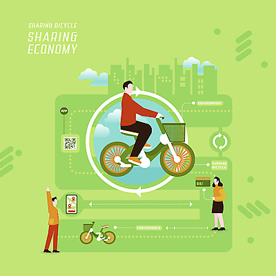 PSD 여자 남자 일러스트 사람 빌딩 건물 세명 연두색 자전거 어플리케이션 스마트 환경보전 순환 예약 공유 IT산업 편리함 QR코드 알고리즘 4차산업 공유경제 국내일러스트 건축물 산업 컨셉 모션 정보기술 초록색 경제 바이크 사회이슈 파일형식