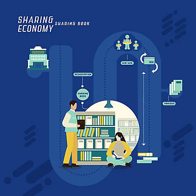 PSD 여자 남자 일러스트 조명 책장 사람 두명 책 파란색 도서관 스마트 순환 공유 IT산업 알고리즘 4차산업 공유경제 클래식블루 국내일러스트 교육 산업 컬러 가구 컨셉 모션 정보기술 경제 파일형식 트랜드컬러