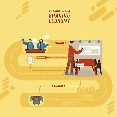 PSD 여자 남자 말풍선 의자 일러스트 조명 사람 세명 노란색 모임 발표 스마트 책상 마이크 문서 순환 미팅룸 공유 IT산업 강대상 세미나 알고리즘 4차산업 공유경제 국내일러스트 산업 컬러 음향기기 가구 컨셉 모션 정보기술 경제 단상 파일형식