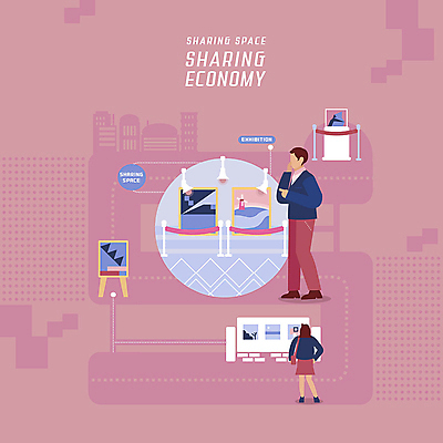 PSD 여자 남자 액자 일러스트 사람 두명 자주색 전시회 스마트 알림 그림 작품 순환 공유 IT산업 전시품 알고리즘 4차산업 공유경제 국내일러스트 산업 컬러 컨셉 모션 정보기술 미술 경제 전시 파일형식