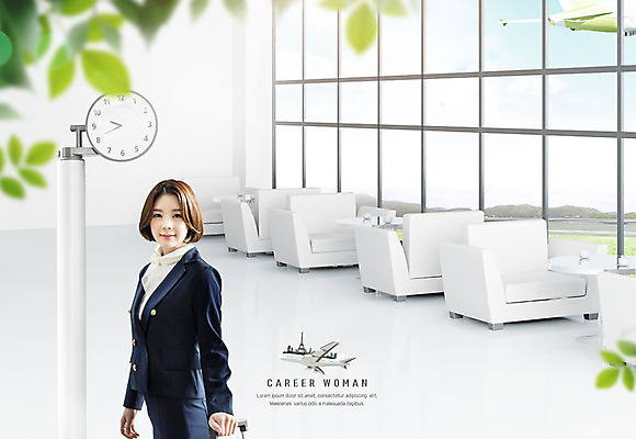 PSD 편집이미지 여자 시계 비행기 한명 성인 소파 한국인 비즈니스우먼 전문직 승무원 대합실 성인여자한명만 카피스페이스 이미지편집 직업 1 의자 비즈니스 항공교통 대중교통 사람 동양인 공백 공간 직장인 여자한명만 성인여자만 파일형식