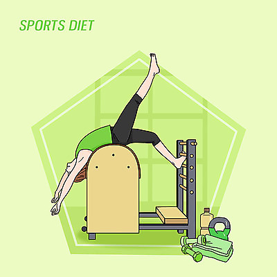 PSD 여자 다이어트 일러스트 건강 한명 연두색 물 수건 운동 아령 케틀벨 필라테스 기구필라테스 필라테스기구 국내일러스트 자연요소 1 사람 초록색 위생용품 운동기구 파일형식