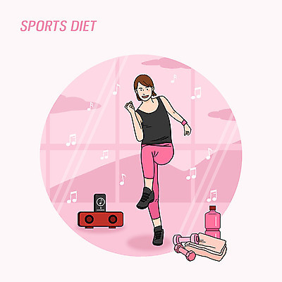 PSD 분홍색 다이어트 일러스트 건강 한명 물 수건 운동 스피커 아령 춤 물통 물병 즐거움 국내일러스트 자연요소 1 감정 컬러 음향기기 문화예술 사람 위생용품 파일형식