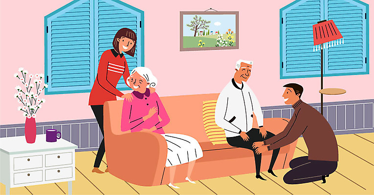 여자 할아버지 노년 남자 할머니 액자 쿠션 일러스트 조명 따뜻함 사람 여러명 성인 소파 꽃병 마음 마사지 봉사 자원봉사자 즐거움 사랑나눔 나눔 국내일러스트 AI파일 꽃 감정 다수 의자 사랑 도움 파일형식 벡터