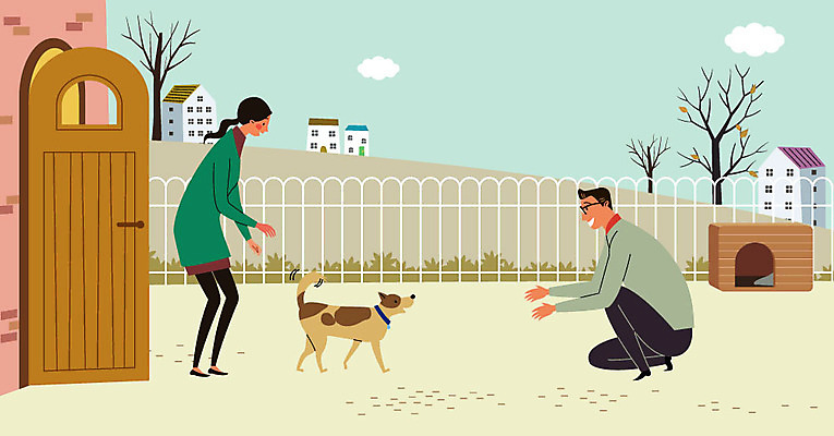 나무 한마리 여자 남자 일러스트 따뜻함 사람 두명 울타리 문 마음 봉사 개 강아지 자원봉사자 언덕 즐거움 사랑나눔 나눔 개집 반려 유기견 유기동물 국내일러스트 AI파일 식물 동물 1 감정 포유류 사랑 담장 반려동물 도움 애견용품 파일형식 벡터