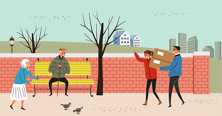 나무 여자 할아버지 노년 남자 할머니 벤치 일러스트 조류 따뜻함 사람 여러명 담장 상자 노부부 마음 봉사 자원봉사자 즐거움 사랑나눔 방문 나눔 국내일러스트 AI파일 식물 동물 부부 감정 다수 의자 사랑 성인 도움 파일형식 벡터