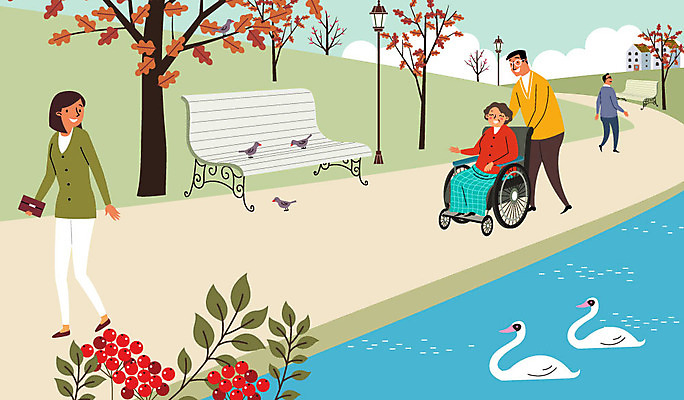 나무 식물 공원 여자 열매 노년 남자 할머니 벤치 일러스트 조류 따뜻함 사람 초원 여러명 성인 산책 마음 봉사 자원봉사자 즐거움 휠체어 사랑나눔 백조 나눔 호수공원 국내일러스트 AI파일 동물 공공시설 감정 다수 의자 휴식 사랑 도움 파일형식 벡터