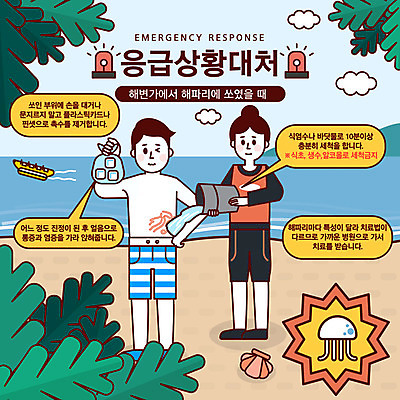 여자 남자 수영복 말풍선 일러스트 조개 경고 사람 성인 해변 두명 야자수 얼음 금지 응급 긴급 씻기 해파리 안전교육 긴급상황 비상등 식염수 위급 위급상황 응급상황 응급조치 응급치료 국내일러스트 AI파일 자연요소 나무 옷 교육 바다 어패류 안전 치료 청결 자포동물 파일형식 벡터
