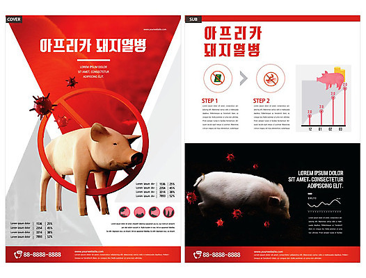 템플릿 ZIP 두마리 그래프 사람없음 빨간색 가축 금지 돼지 바이러스 사회이슈 전단템플릿 전단 인디자인 INDD 아프리카돼지열병 이미지템플릿 동물 컬러 컨셉 2 포유류 홍보물 파일형식 돼지전염병