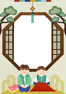 PSD 여자 남자 어린이 백그라운드 일러스트 새해 프레임 두명 설날 귀여움 절 한복 세배 전통창문 프레임일러스트 어린이만 전통프레임 국내일러스트 한국전통 전통 명절 컨셉 창문 사람 인사 절_인사 전통의상 파일형식