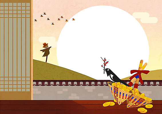 PSD 한마리 백그라운드 돈 일러스트 조류 새해 프레임 사람없음 설날 귀여움 허수아비 까치 복조리개 프레임일러스트 전통프레임 국내일러스트 동물 1 전통 명절 컨셉 농업 재산 파일형식