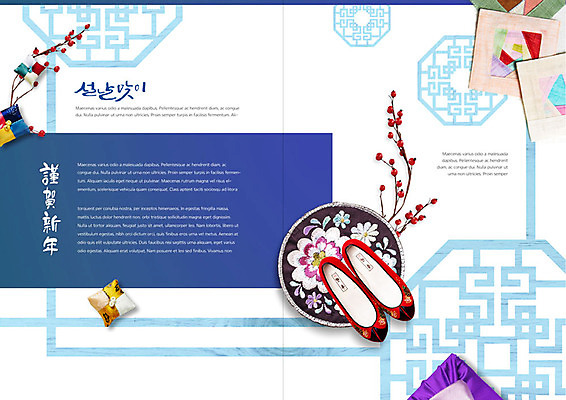 PSD 템플릿 전통 표지디자인 북디자인 출판디자인 명절 열매 내지 리플렛 북커버 근하신년 새해 팜플렛 사람없음 파란색 설날 전통문양 나뭇가지 받침대 꽃신 설맞이 이미지템플릿 나무 식물 문양 기념일 컬러 신발 전통소품 파일형식