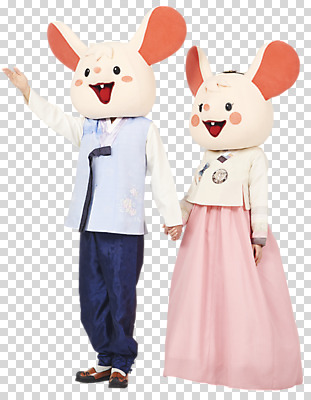 전신 편집이미지 응시 여자 명절 남자 새해 서기 누끼 20대 청년 성인 두명 앞모습 30대 귀여움 손잡기 한국인 가리킴 쥐띠 쥐 한복 쥐캐릭터 PNG 동물탈 인형탈 흰쥐 성인만 편집소스 2020년 경자년 한국전통 전통 시선 기념일 뷰포인트 동물캐릭터 컨셉 모션 사람 동양인 손짓 장년 십이지신 설치류 전통의상 연도 탈 파일형식