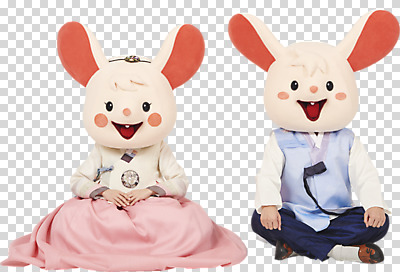 전신 편집이미지 여자 명절 남자 새해 누끼 앉기 20대 청년 성인 두명 앞모습 30대 귀여움 한국인 쥐띠 쥐 한복 쥐캐릭터 PNG 동물탈 인형탈 흰쥐 성인만 편집소스 2020년 경자년 한국전통 전통 기념일 뷰포인트 동물캐릭터 컨셉 모션 사람 동양인 장년 십이지신 설치류 전통의상 연도 탈 파일형식
