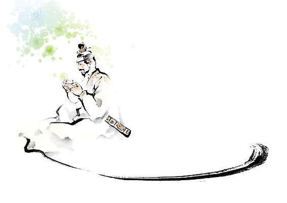 PSD 남자 일러스트 캘리그라피 붓터치 흑백 한명 사람 찻잔 전통의상 왕 번짐 머리장식 상투 양반 귀족 남자한복 선비 남자한명만 국내일러스트 갓모자 모자_잡화 1 전통 잔 전통소품 촬영기법 장식 한복 신분 남자만 파일형식 효과