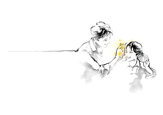 PSD 여자 남자 어린이 일러스트 캘리그라피 응원 붓터치 흑백 따뜻함 사람 성인 두명 마음 번짐 격려 위로 부녀 국내일러스트 딸 감정 가족 모션 촬영기법 아빠 파일형식 효과