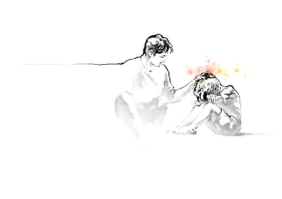 PSD 남자 어린이 일러스트 캘리그라피 응원 붓터치 흑백 따뜻함 사람 마음 울음 눈물 번짐 격려 위로 부자지간 남자만 국내일러스트 감정 아들 가족 모션 촬영기법 표정 아빠 파일형식 효과