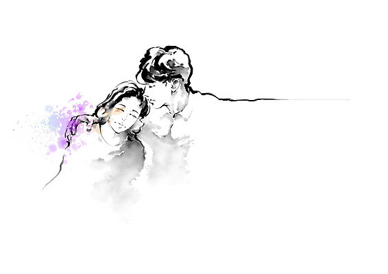 PSD 부부 커플 여자 남자 일러스트 캘리그라피 응원 붓터치 흑백 따뜻함 사람 성인 두명 마음 번짐 격려 위로 성인만 국내일러스트 감정 관계 모션 촬영기법 파일형식 효과