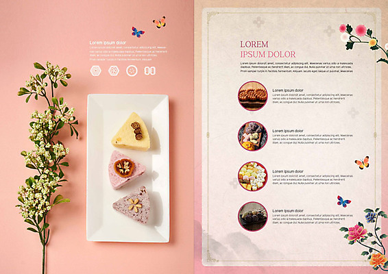 PSD 템플릿 표지디자인 북디자인 출판디자인 명절 꽃 내지 한식 음식 리플렛 분홍색 북커버 떡 팜플렛 사람없음 설날 떡국 이미지템플릿 식물 전통 기념일 컬러 전통음식 파일형식