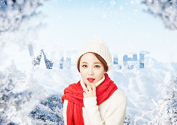 PSD 나무 편집이미지 여자 설경 겨울 눈꽃 한명 상반신 성인 타이포그라피 목도리 한국인 눈 성인여자한명만 이미지편집 자연요소 식물 문자 1 잡화 계절 날씨 눈_날씨 사람 동양인 풍경 여자한명만 성인여자만 파일형식