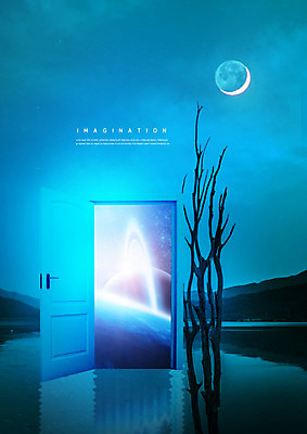 PSD 나무 편집이미지 호수 상상 사람없음 문 우주 달 나뭇가지 신비 민트색 상상력 카피스페이스 초현실주의 이미지편집 자연요소 식물 컬러 컨셉 공백 파일형식