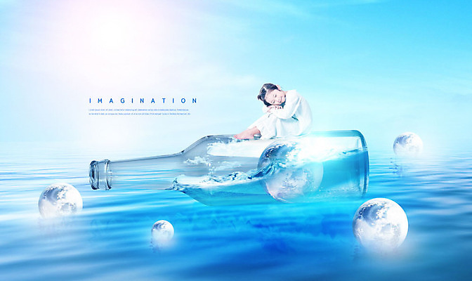전신 PSD 편집이미지 여자 지구 어린이 바다 상상 하늘 유리병 휴식 한명 소녀 파란색 한국인 신비 빈병 상상력 소녀한명만 카피스페이스 초현실주의 이미지편집 1 컬러 컨셉 병_용기 사람 동양인 공백 여자한명만 소녀만 파일형식