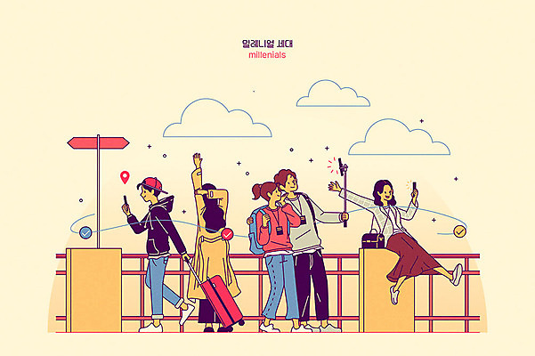 여자 남자 해외여행 여행 일러스트 여러명 성인 스마트폰 노란색 캐리어 스마트 즐거움 길찾기 IT산업 셀카봉 성인만 4차산업 Z세대 워라밸 밀레니얼 리츠 국내일러스트 AI파일 해외 감정 산업 컬러 다수 컨셉 정보기술 사람 경제 핸드폰 스마트기기 여행가방 투자 신조어 세대 파일형식 벡터