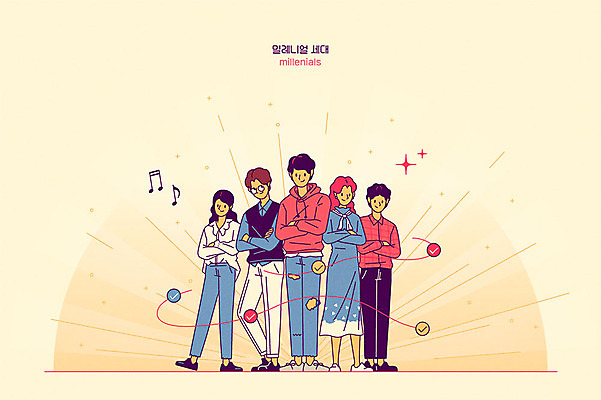 여자 패션 남자 대학생 일러스트 여러명 성인 노란색 자신감 스마트 개성 IT산업 성인만 4차산업 Z세대 밀레니얼 리츠 국내일러스트 AI파일 학생 감정 산업 컬러 다수 컨셉 정보기술 사람 경제 투자 세대 파일형식 벡터