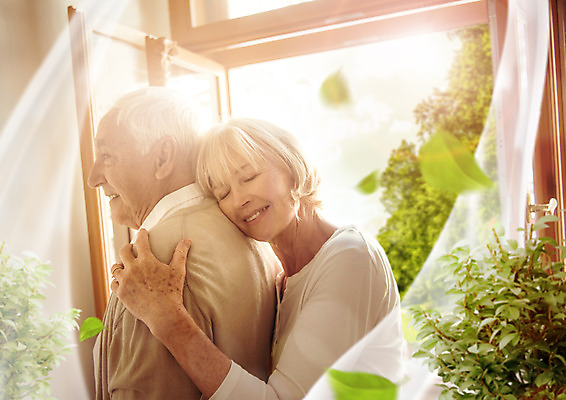 PSD 서양인 식물 편집이미지 여자 남자 행복 가족 나뭇잎 실내 사랑 서기 상반신 옆모습 컬러풀 햇빛 노부부 커튼 창가 70대 백허그 카피스페이스 이미지편집 외국인 부부 노년 감정 뷰포인트 컬러 잎 창문 관계 모션 포옹 사람 내부 태양 공백 파일형식