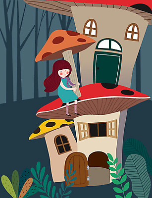 동물 라이프스타일 어린이 일러스트 창문 상상 동화 한명 친구 판타지 문 꿈 풀잎 숲 버섯집 동심 국내일러스트 AI파일 1 잎 관계 주택 사람 생활 풀_식물 파일형식 벡터