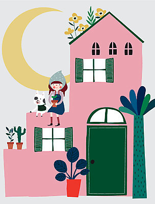 나무 식물 동물 라이프스타일 꽃 화분 어린이 일러스트 창문 상상 동화 선인장 주택 한명 친구 판타지 꿈 초승달 동심 국내일러스트 AI파일 1 관계 사람 건물 생활 달 파일형식 벡터
