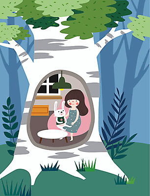 동물 라이프스타일 어린이 일러스트 창문 상상 탁자 동화 조명 한명 친구 판타지 꿈 풀잎 숲 나무집 동심 국내일러스트 AI파일 1 가구 잎 관계 주택 사람 생활 풀_식물 파일형식 벡터