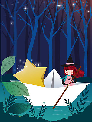 나무 동물 라이프스타일 별 어린이 일러스트 상상 동화 한명 친구 반짝임 판타지 꿈 풀잎 숲 노 종이배 동심 국내일러스트 AI파일 자연요소 식물 1 잎 관계 모션 사람 생활 풀_식물 종이접기 선박 파일형식 벡터