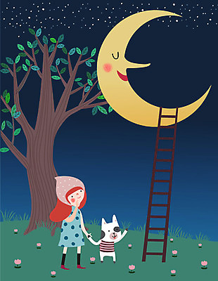 나무 동물 라이프스타일 꽃 별 일러스트 사다리 상상 동화 한명 사람 소녀 잔디 초원 친구 판타지 컬러풀 꿈 야간 초승달 소녀한명만 동심 국내일러스트 AI파일 자연요소 식물 1 여자 어린이 컬러 관계 생활 달 도구 여자한명만 소녀만 파일형식 벡터